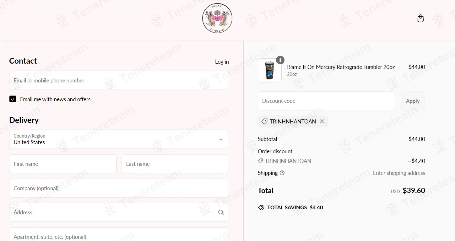 Meraki Daydream coupon code: 10% off with TRINHNHANTOAN. Tested and valid as 1 year ago.