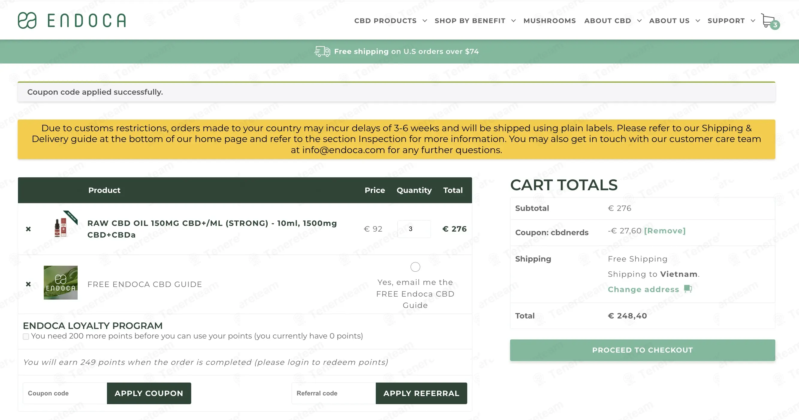 Endoca coupon code: 10% off with CBDNERDS. Tested and valid as 9 months ago.