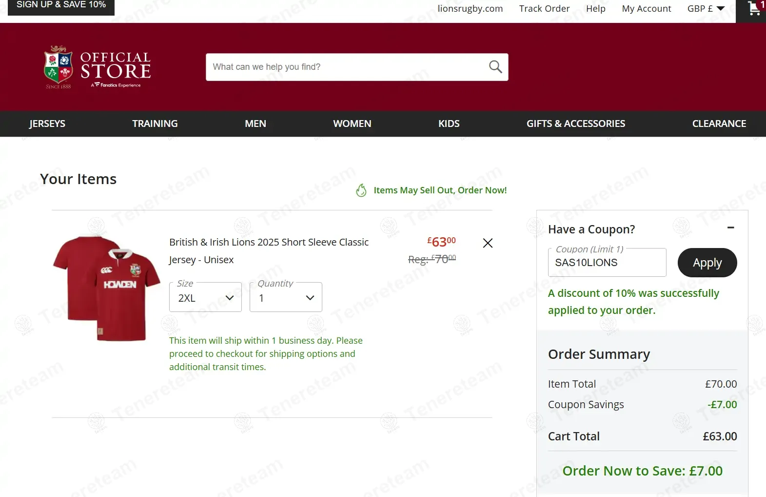 Lions Rugby Online Store coupon code: 10% off with SAS10LIONS. Tested and valid as 3 months ago.