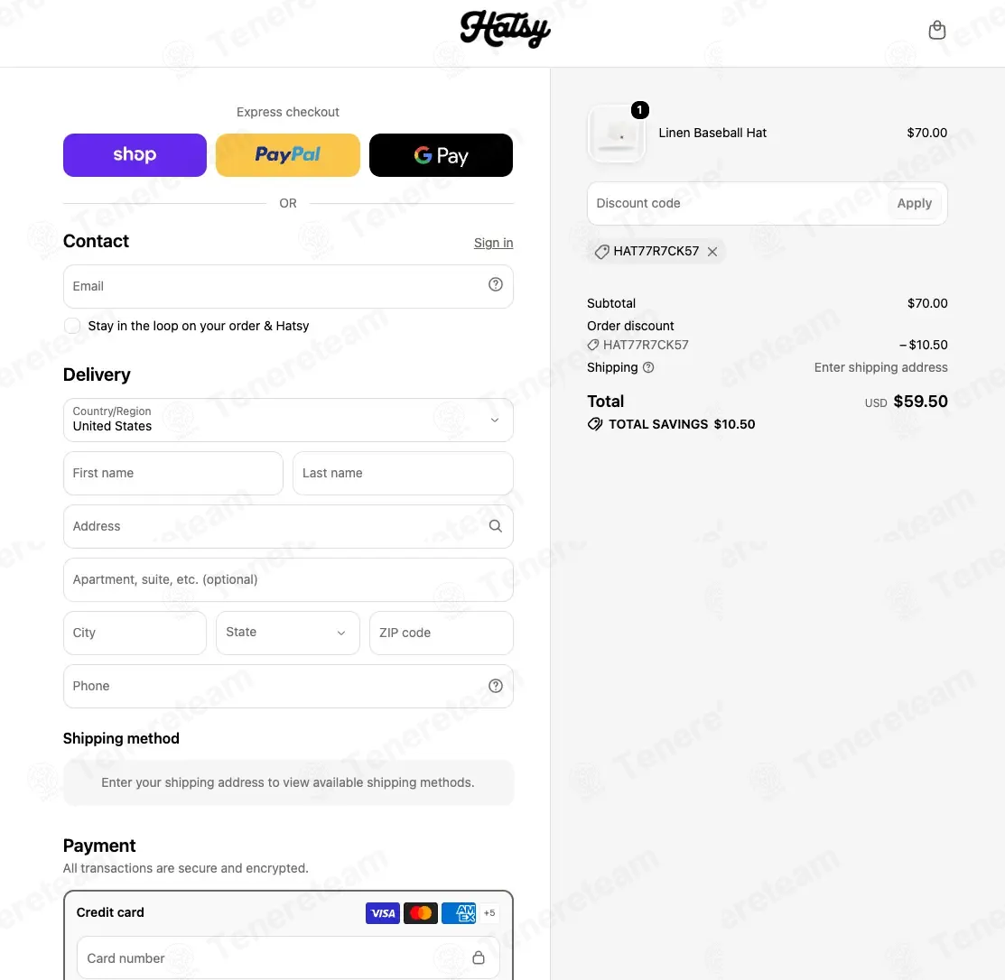 Hatsy apply coupon code
