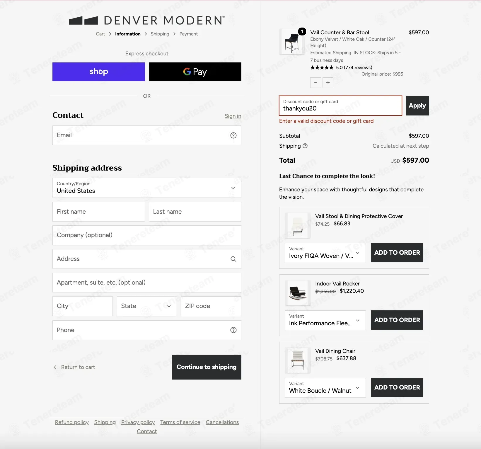 Denver Modern coupon code: 20% off with thankyou20. Tested and valid as 1 month ago.