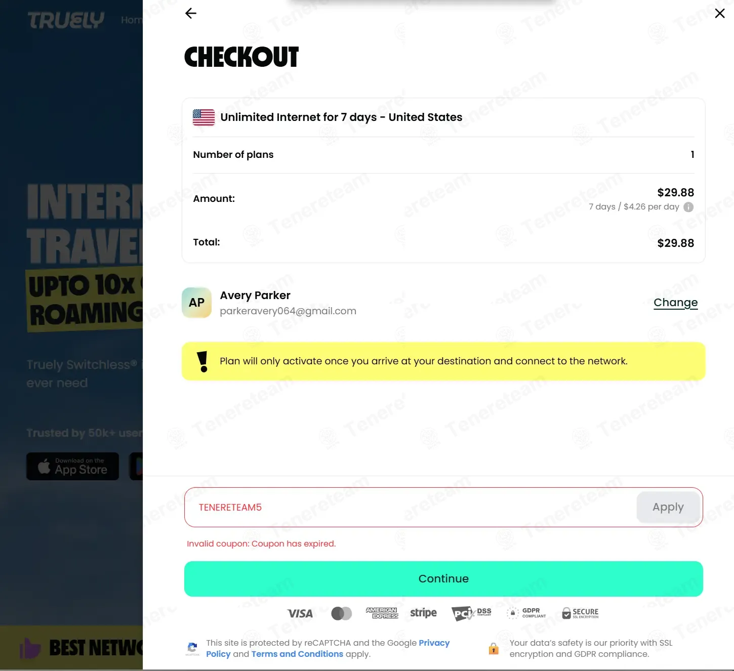 Truely eSIMs coupon code: 5% off with TENERETEAM5. Tested and valid as 4 months ago.