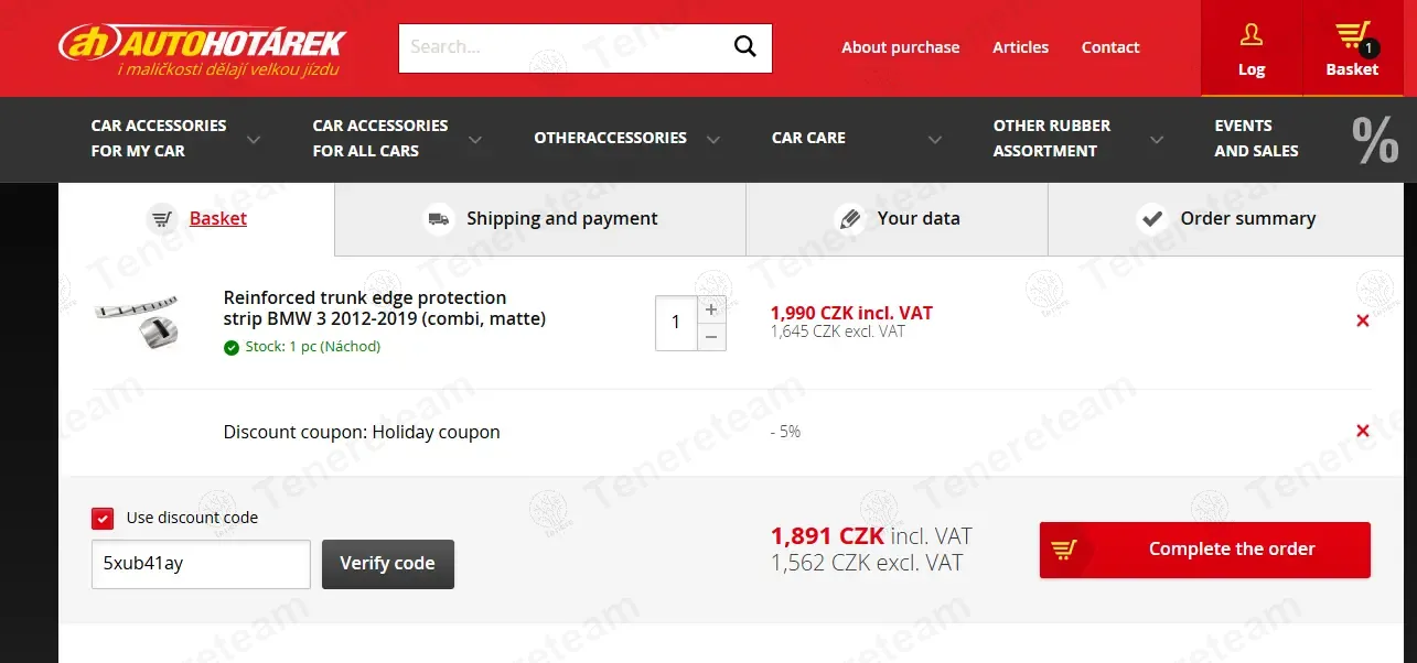 Autohotarek CZ coupon code: 5% off with 5xub41ay. Tested and valid as 1 year ago.