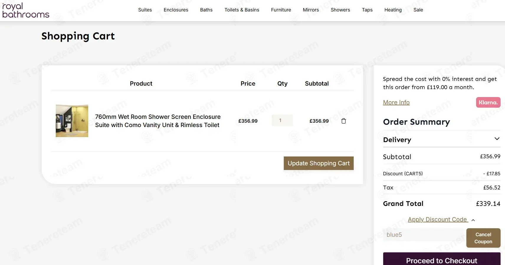 Royal Bathrooms UK coupon code: 5% off with CART5. Tested and valid as 1 month ago.