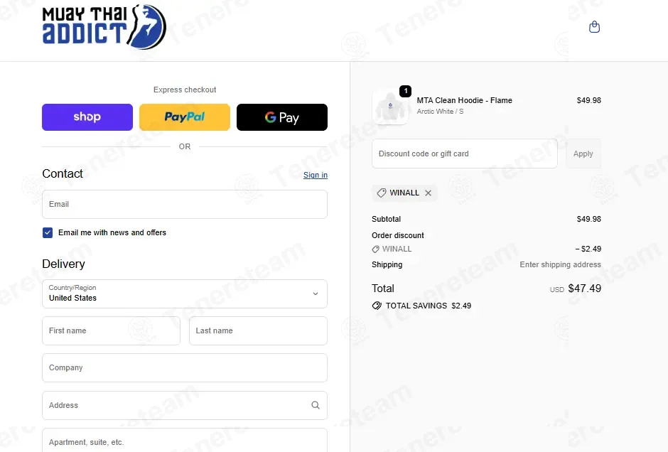Muay Thai Addict coupon code: 5% off with WINALL. Tested and valid as 3 weeks ago.