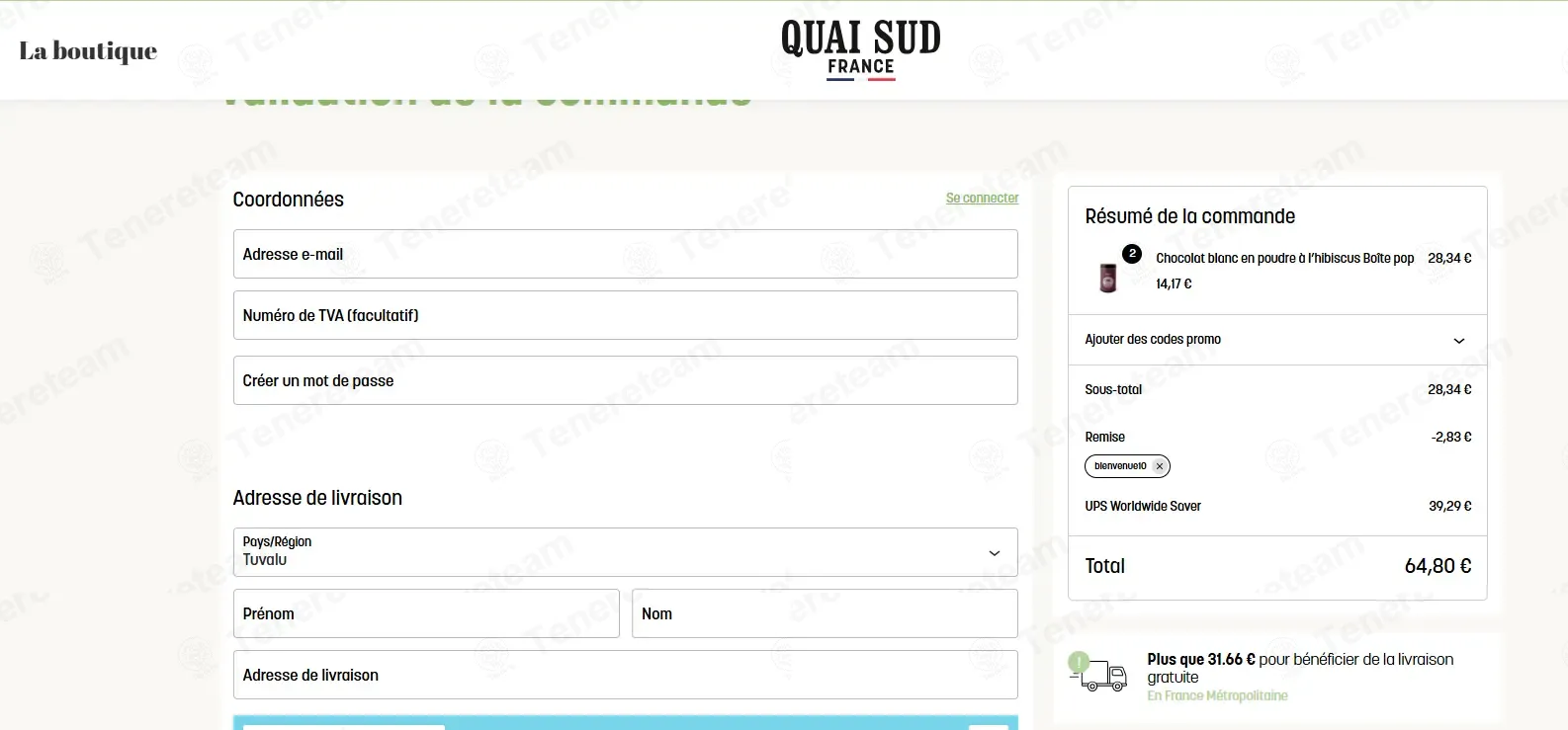 Quai Sud coupon code: 10% off with BIENVENUE10. Tested and valid as 1 month ago.