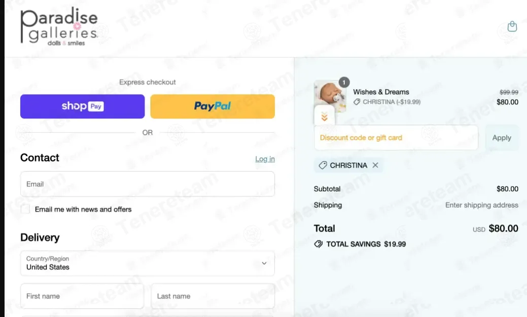 Paradise Galleries coupon code: 20% off with CHRISTINA. Tested and valid as 1 month ago.