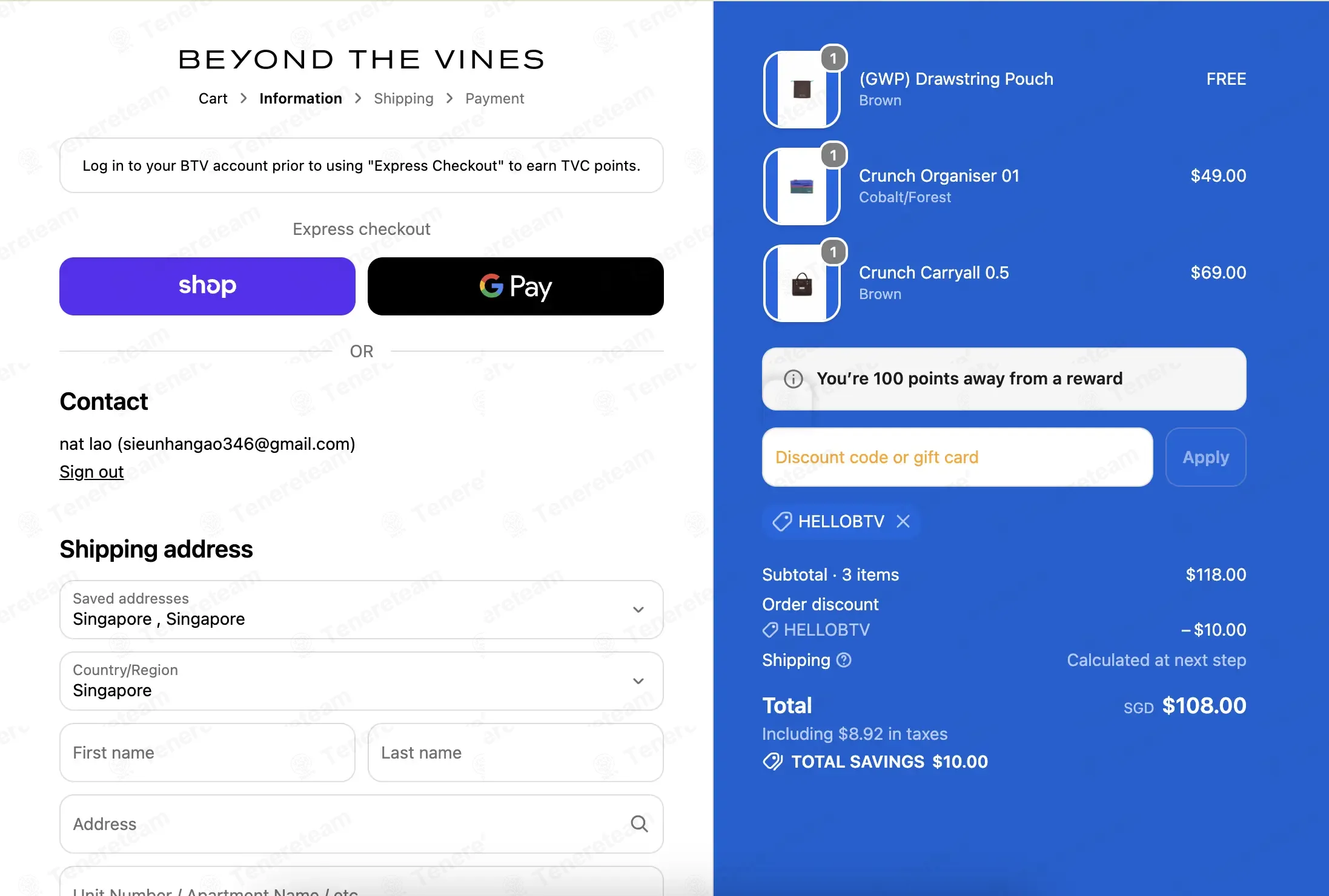 Beyond The Vines apply coupon code