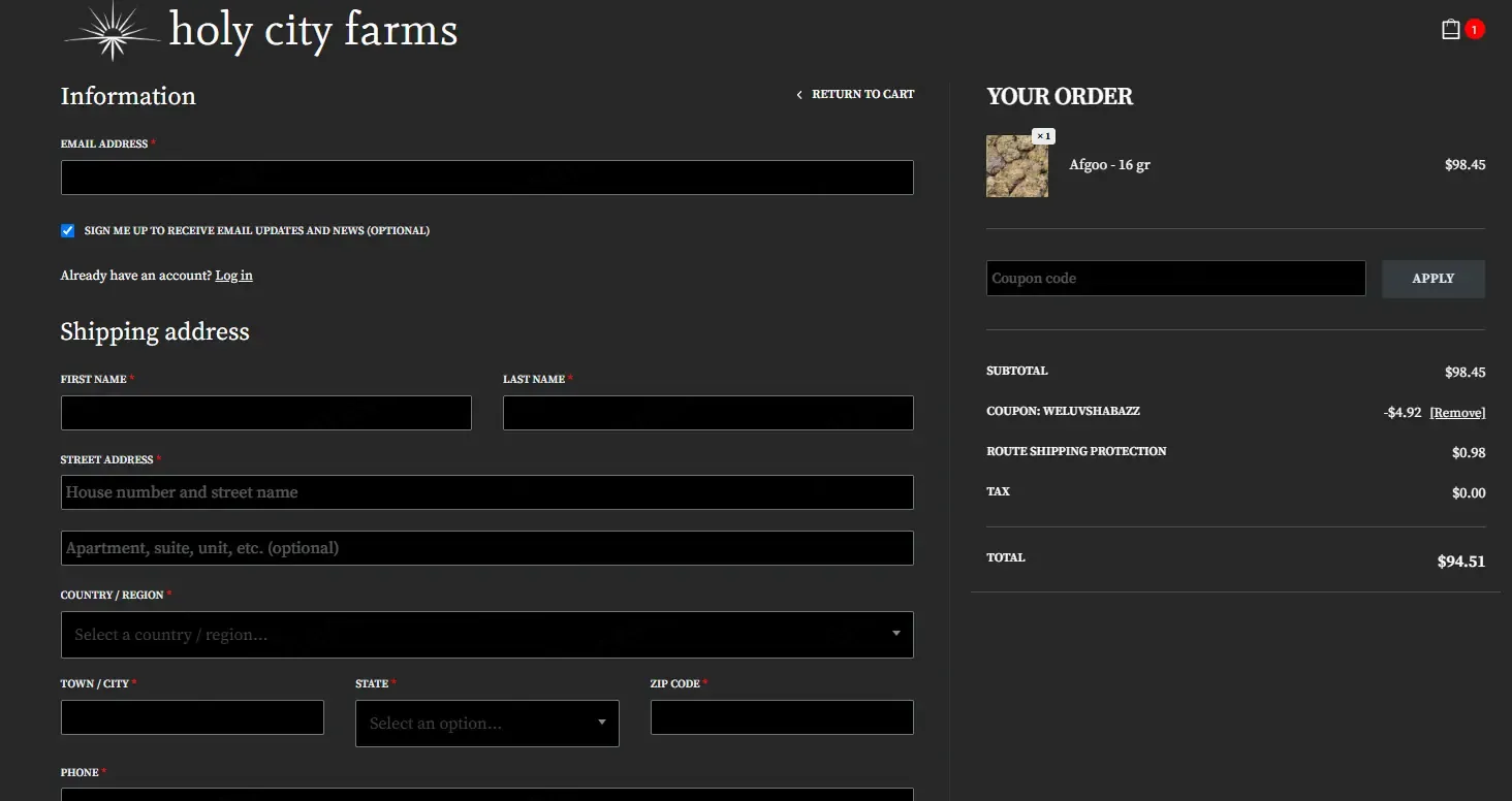 Holy City Farms coupon code: 5% off with weluvshabazz. Tested and valid as 1 month ago.