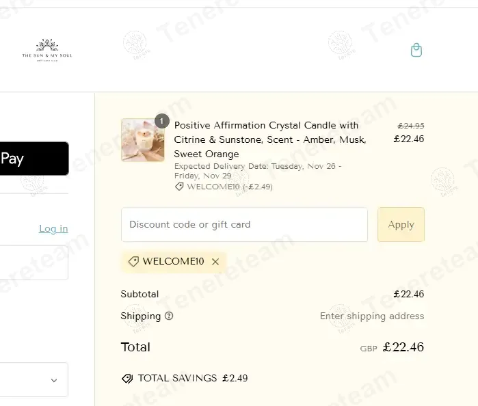 The Sun and My Soul coupon code: 10% off with hello10. Tested and valid as 8 months ago.