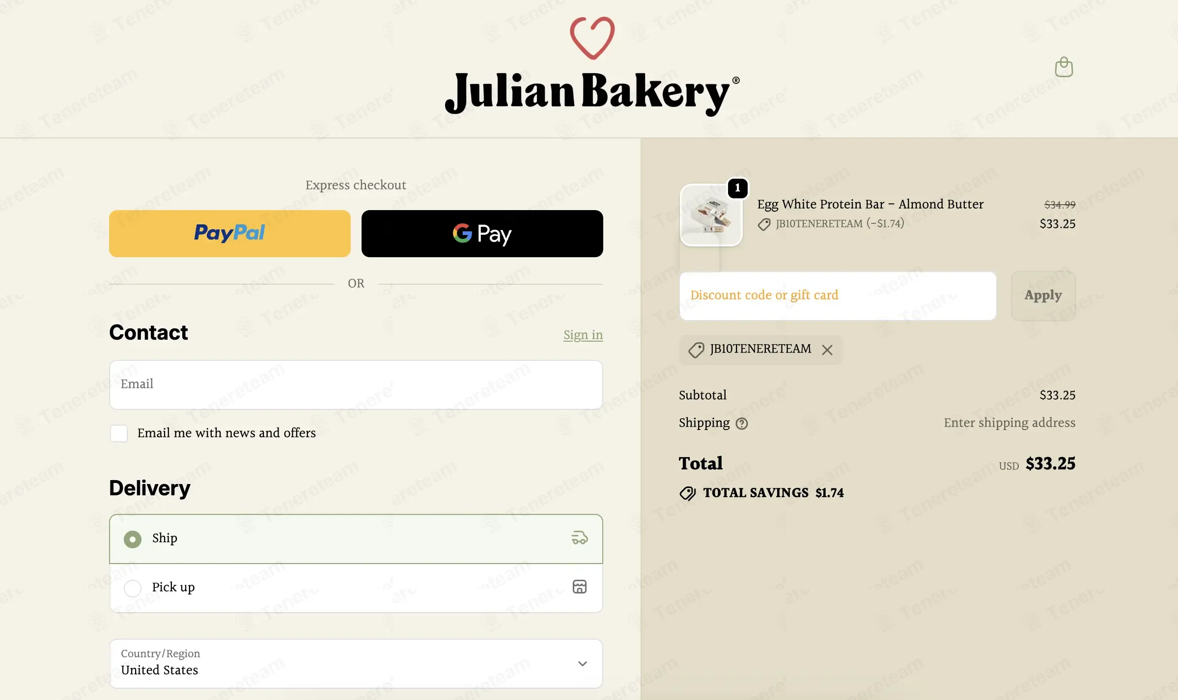 Julian Bakery coupon code: 5% off with JB10TENERETEAM. Tested and valid as 1 day ago.