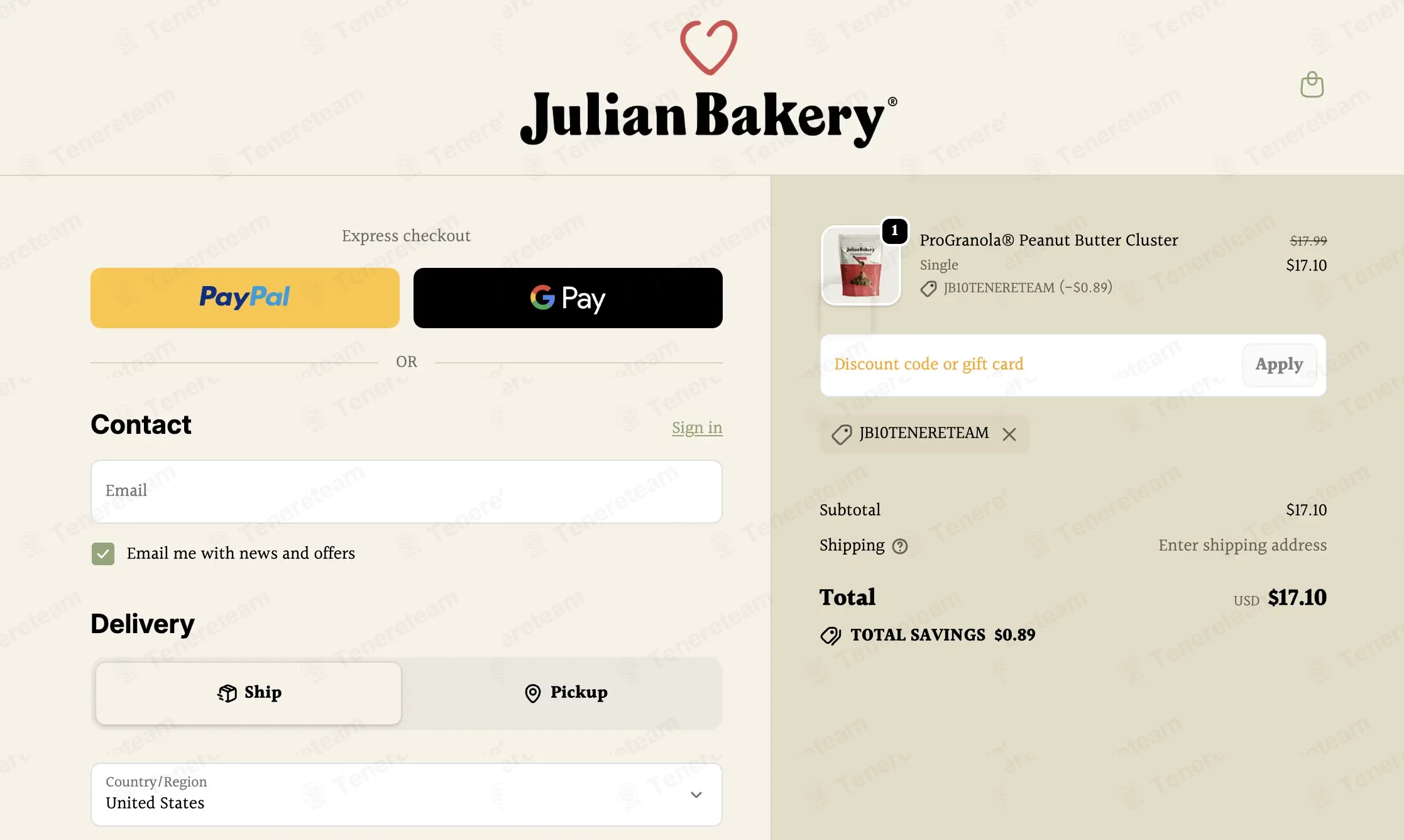 Julian Bakery coupon code: 5% off with JB10TENERETEAM. Tested and valid as 1 day ago.