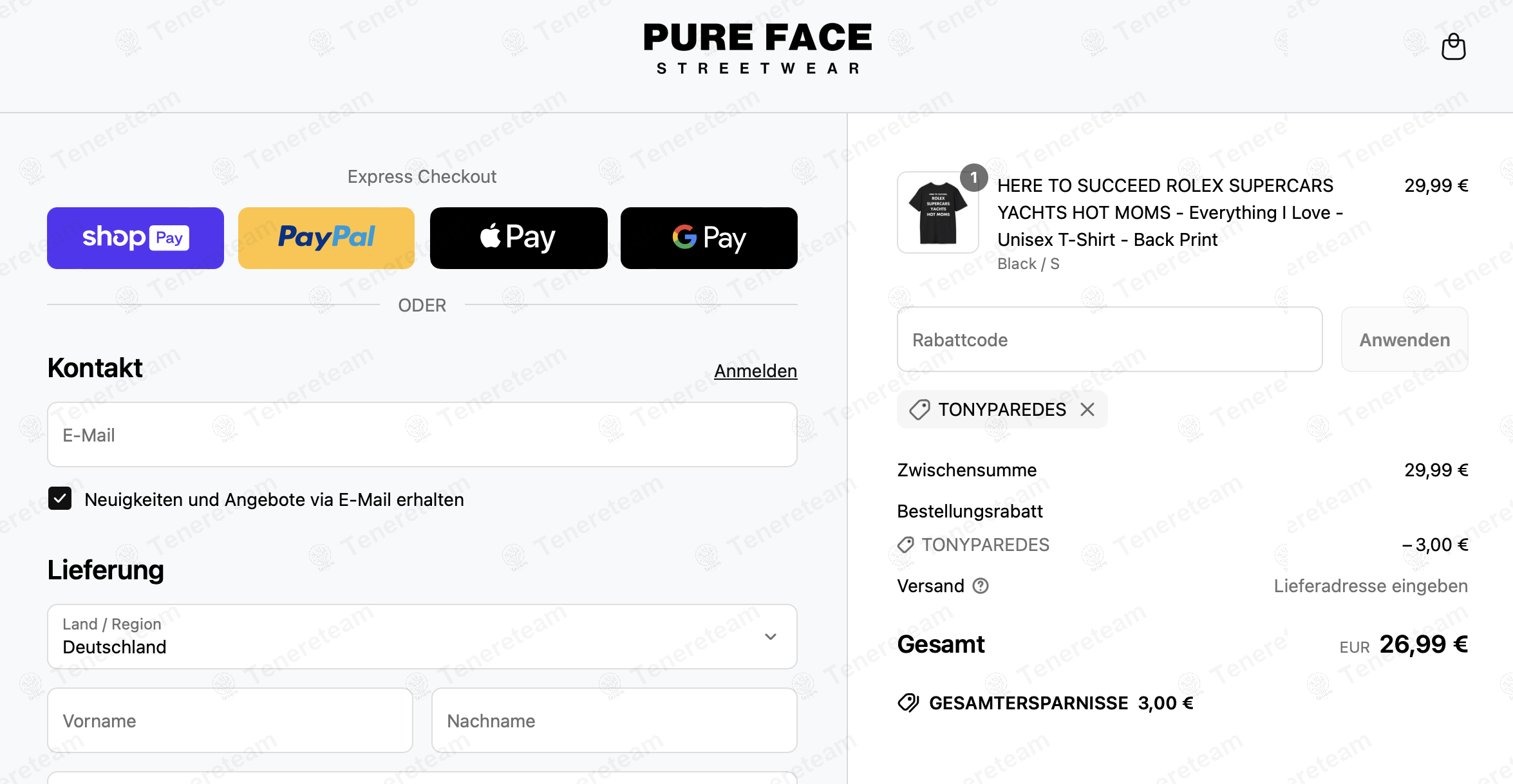Pure Face Streetwear coupon code: 10% off with TONYPAREDES. Tested and valid as 1 year ago.