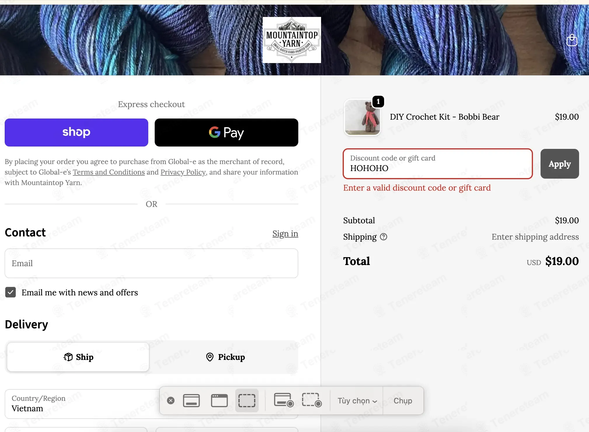 Mountaintop Yarn coupon code: 30% off with HOHOHO. Tested and valid as 2 months ago.