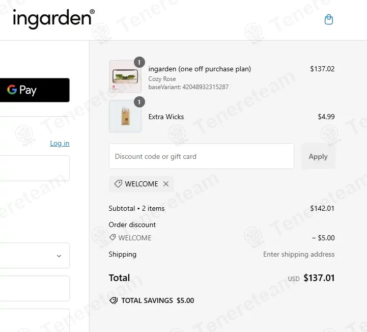 Ingarden coupon code: $5 off with WELCOME. Tested and valid as 1 year ago.