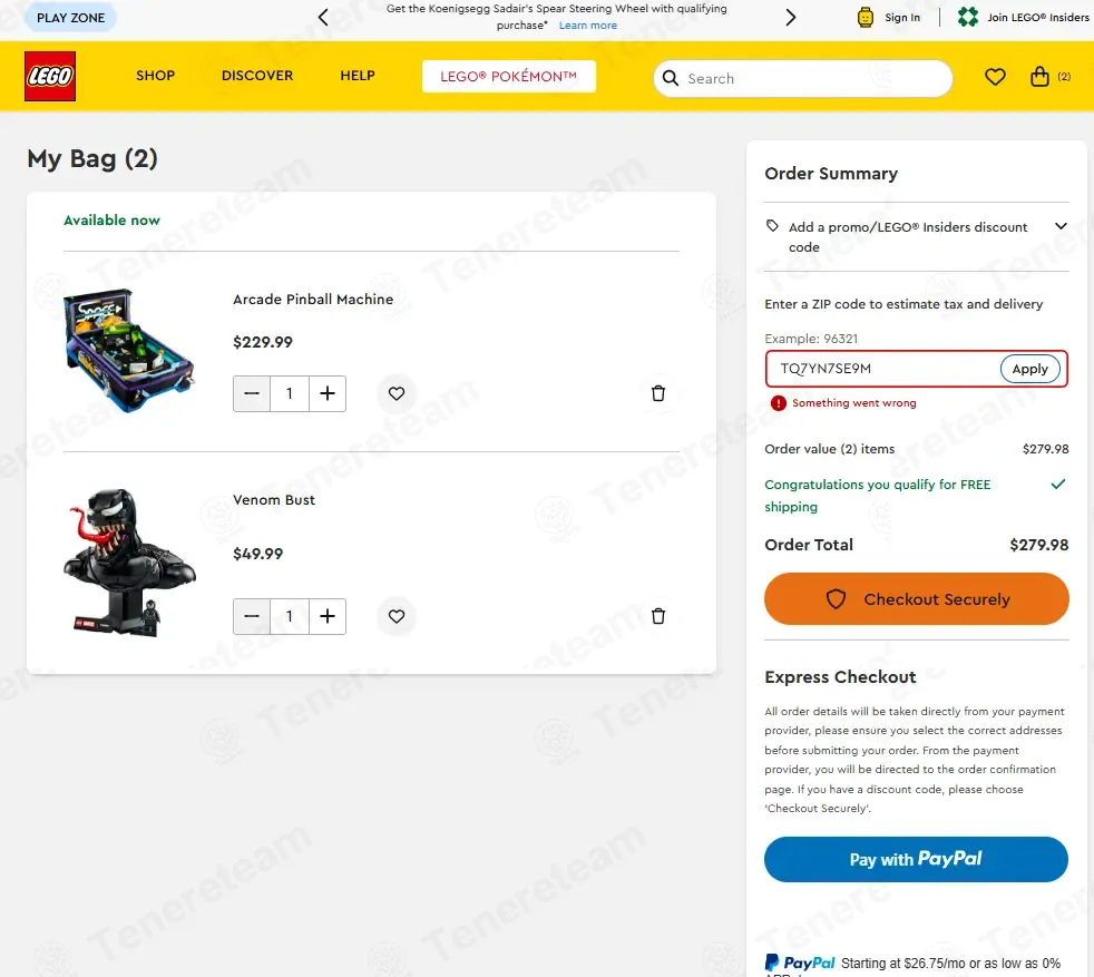 LEGO coupon code: Sale off with TQ7YN7SE9M. Tested and valid as 2 days ago.
