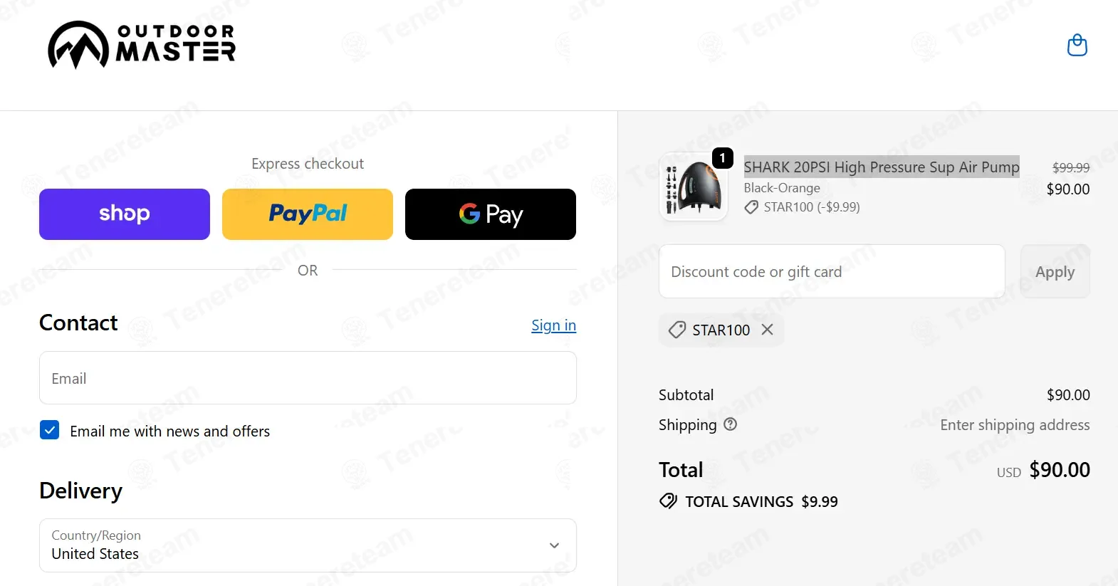 Outdoor Master coupon code: 10% off with star100. Tested and valid as 1 month ago.