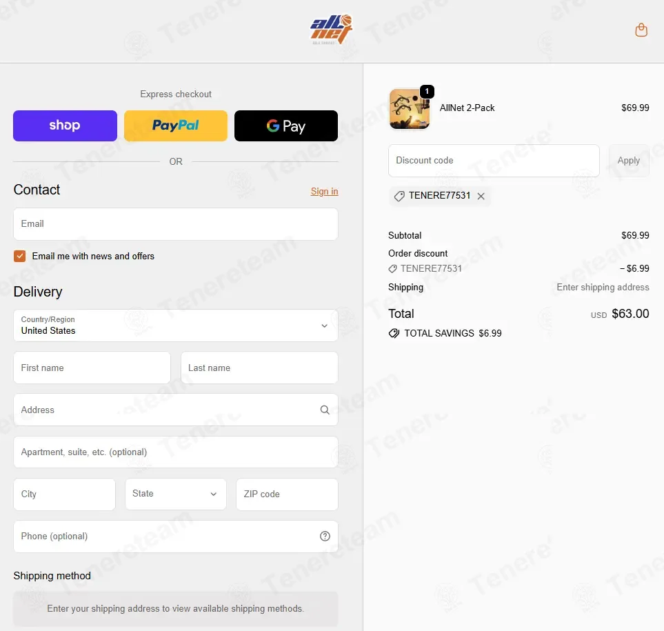AllNet Shooter coupon code: 10% off with TENERE77531. Tested and valid as 1 week ago.
