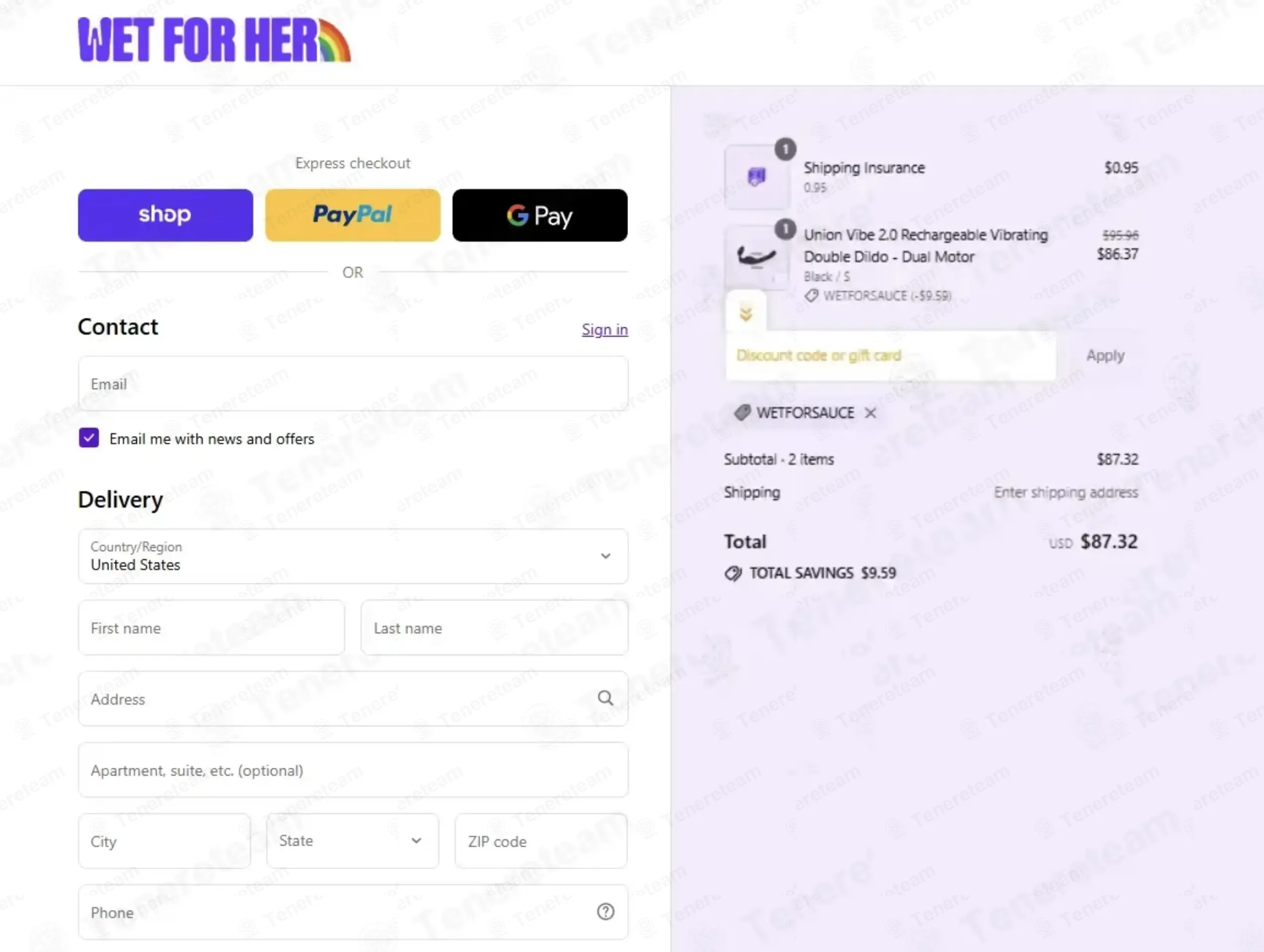 Wet For Her coupon code: 10% off with WETFORSAUCE. Tested and valid as 4 days ago.