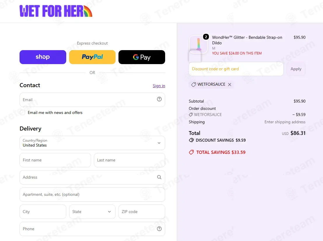Wet For Her coupon code: 10% off with WETFORSAUCE. Tested and valid as 4 days ago.
