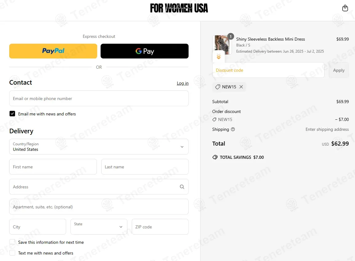 For Women USA coupon code: 10% off with NEW15. Tested and valid as 1 year ago.