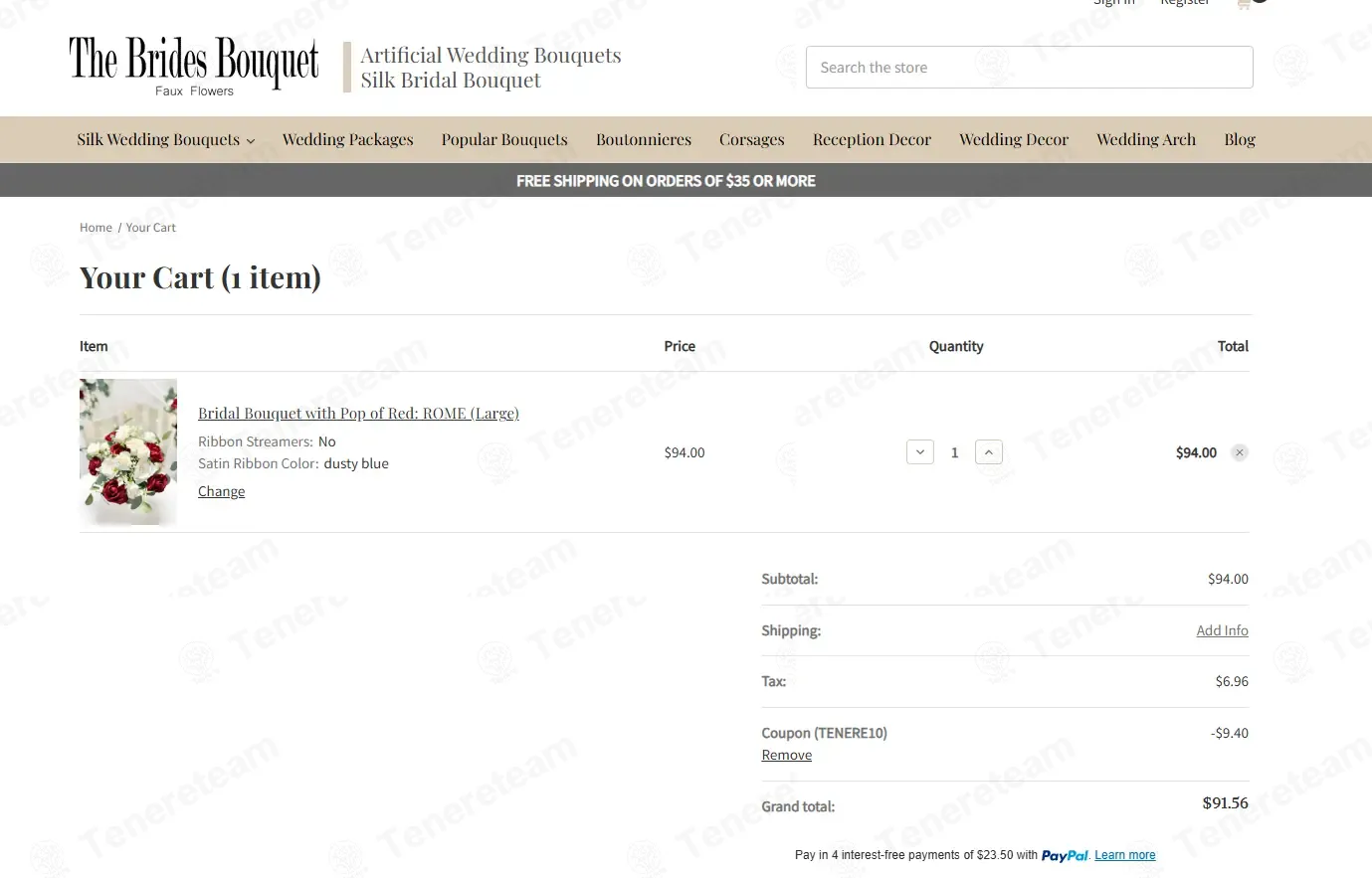 The Brides Bouquet coupon code: 10% off with TENERE10. Tested and valid as 1 month ago.