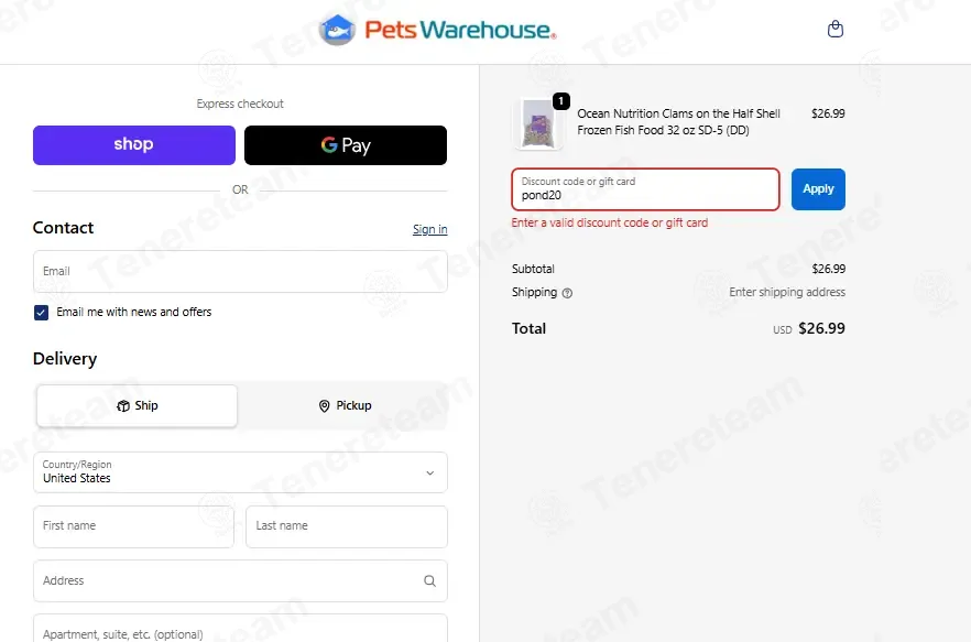 Pets Warehouse coupon code: Sale off with pond20. Tested and valid as 1 week ago.