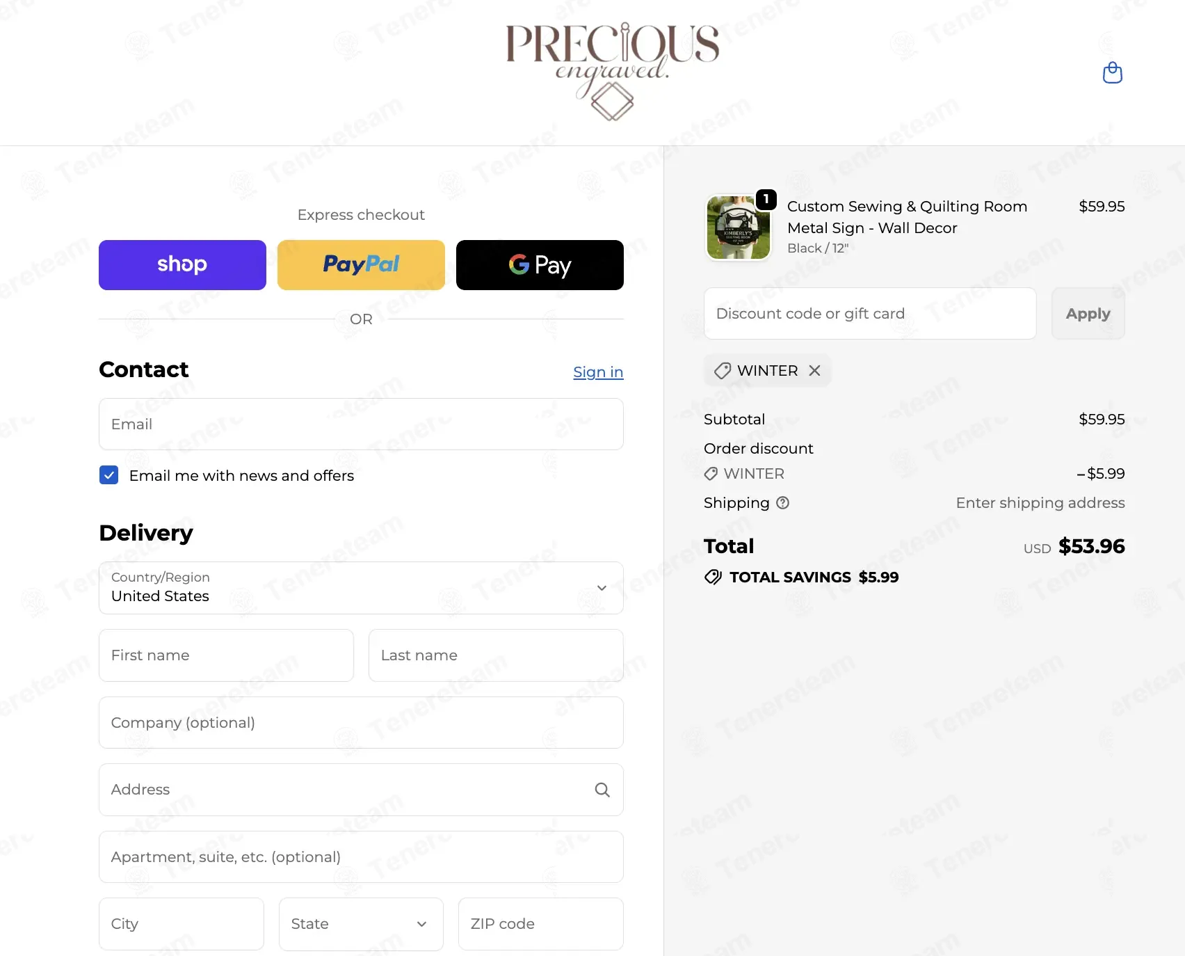 Precious Engraved coupon code: 10% off with WINTER. Tested and valid as 6 days ago.