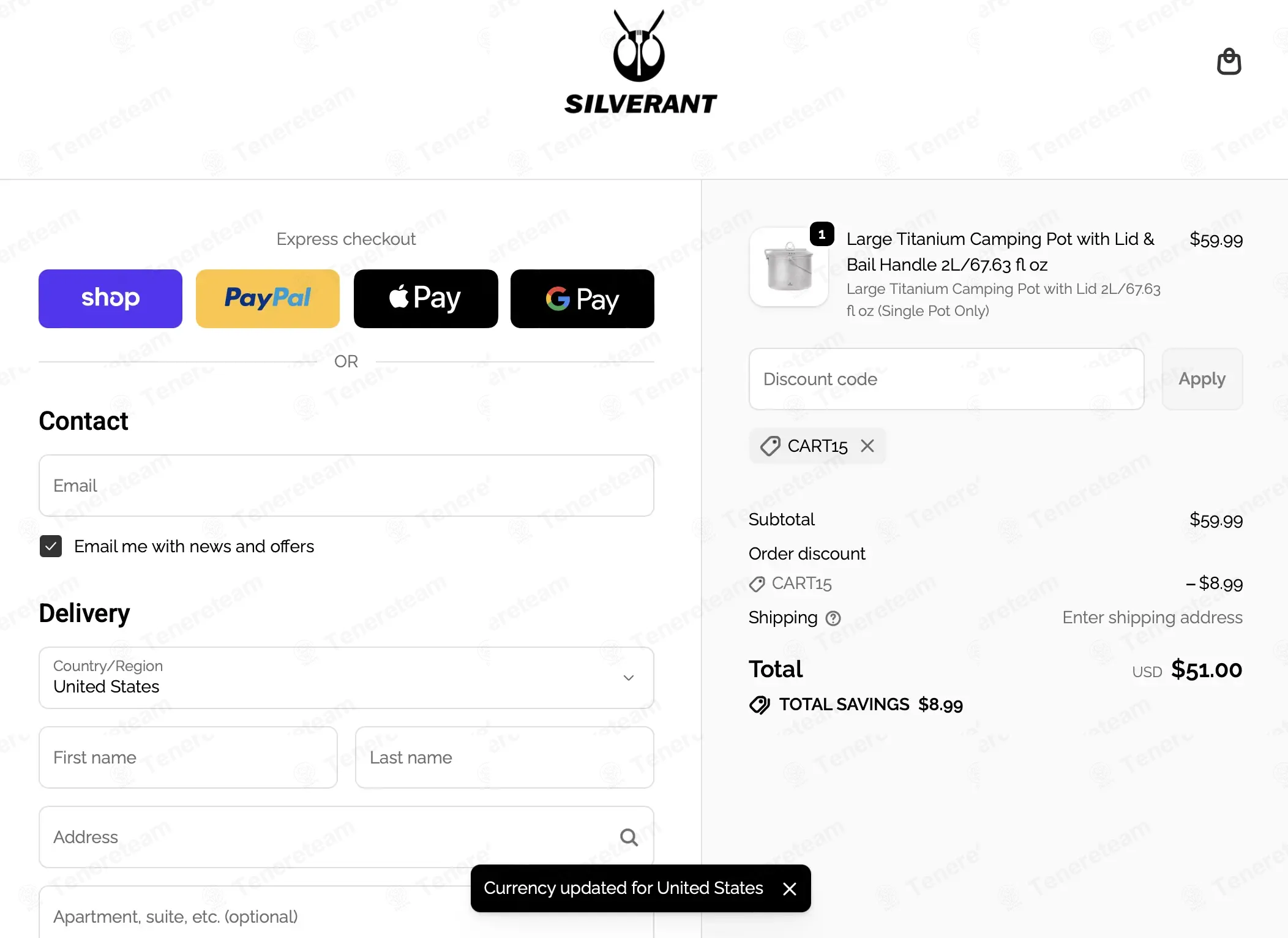 SilverAnt Outdoors coupon code: 15% off with CART15. Tested and valid as 6 days ago.