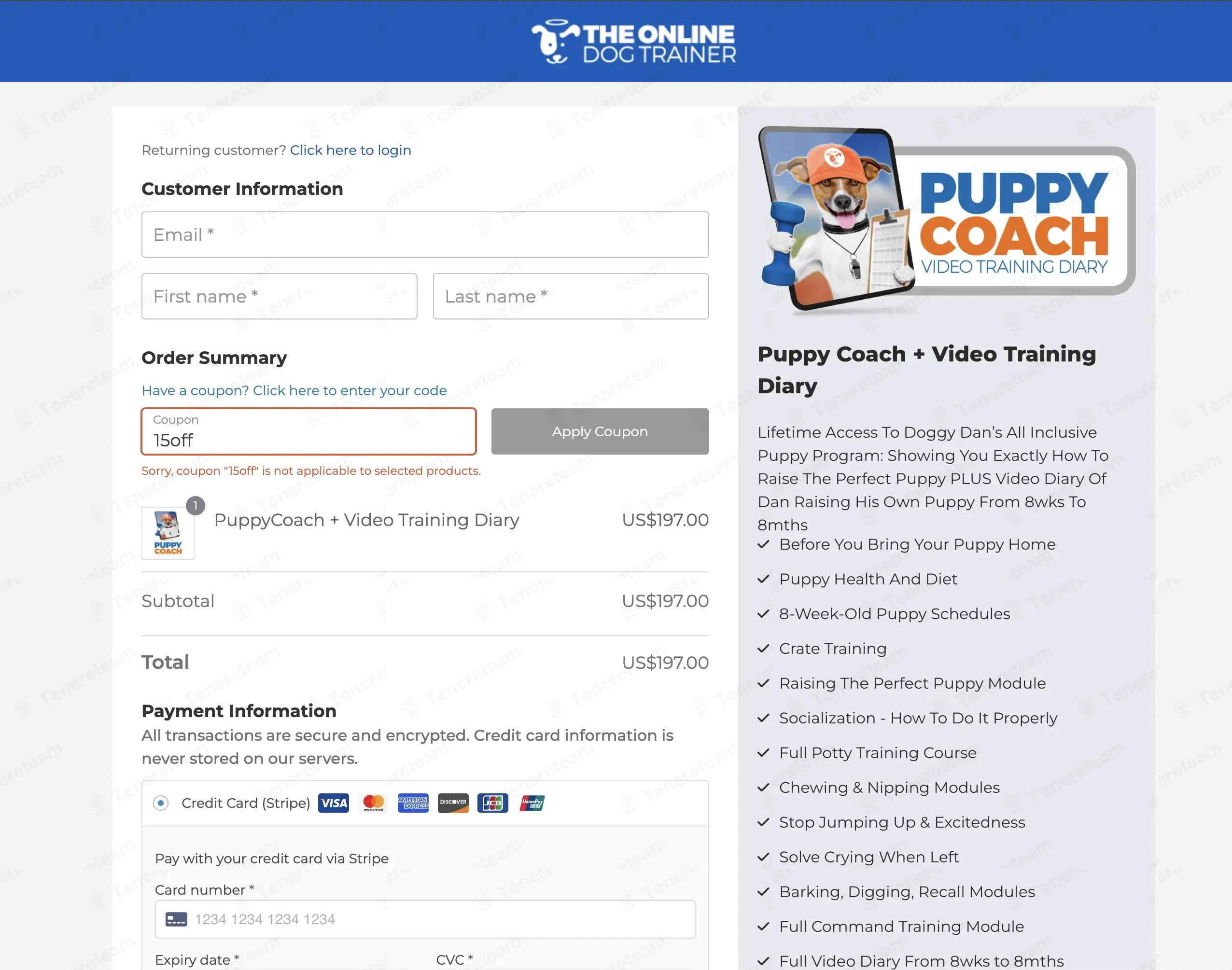 The Online Dog Trainer coupon code: 15% off with 15off. Tested and valid as 2 months ago.