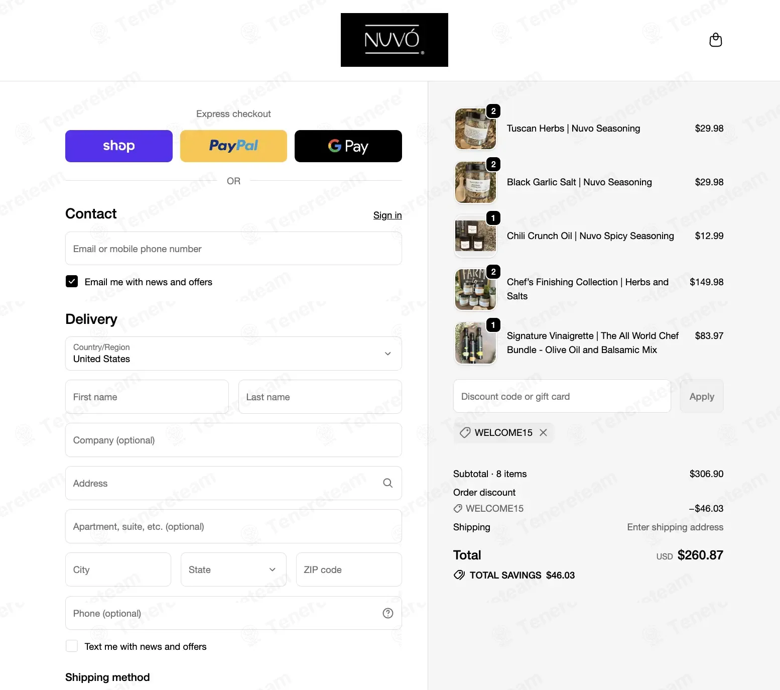 Nuvo Olive Oil coupon code: 15% off with WELCOME15. Tested and valid as 2 months ago.