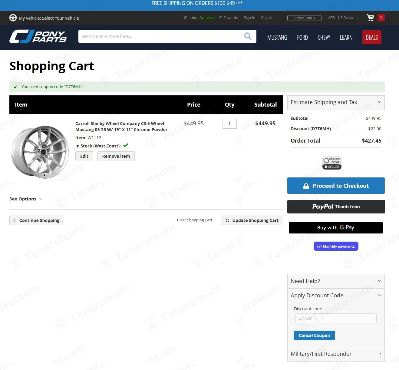 CJ Pony Parts coupon code: 5% off with D7T6MH. Tested and valid as 8 months ago.