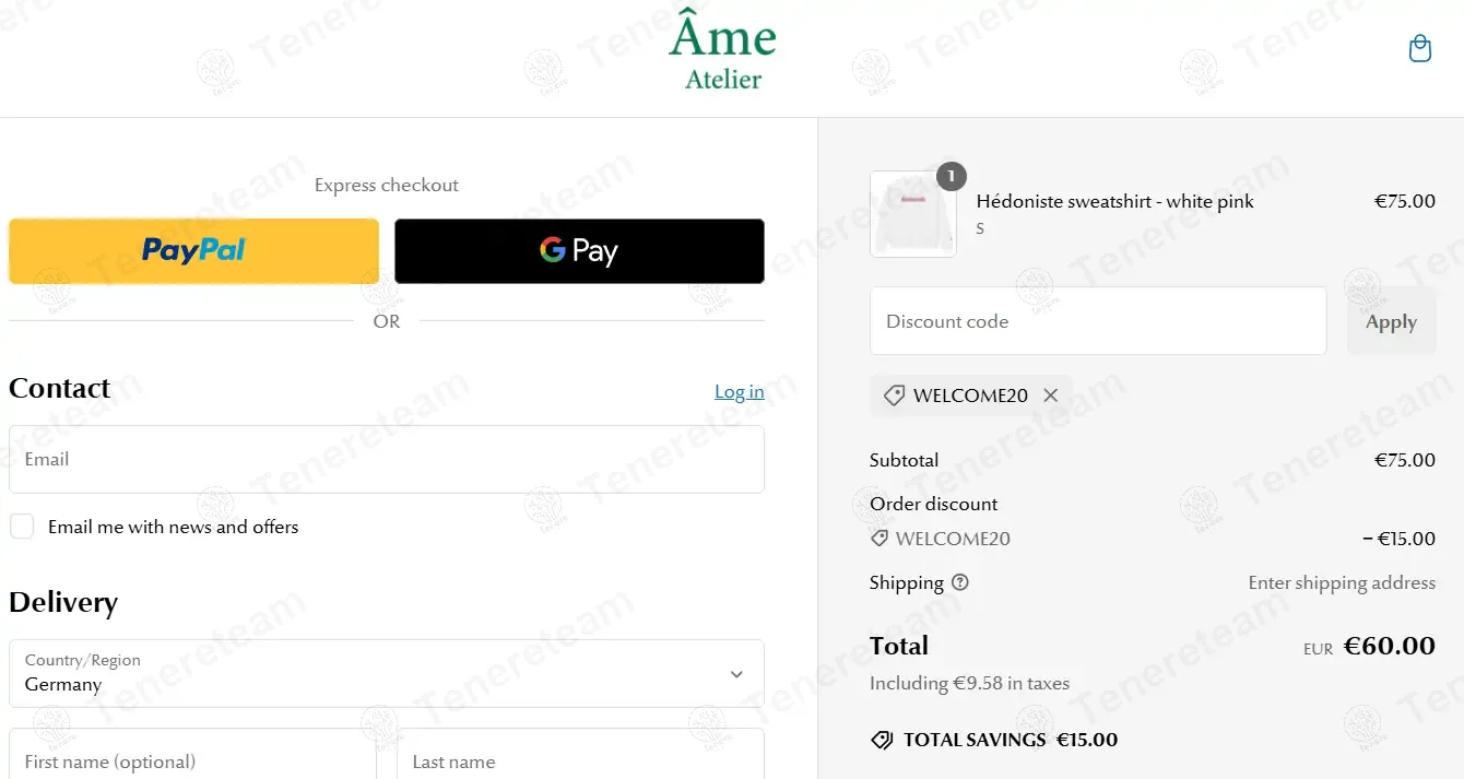 Ame Atelier coupon code: 20% off with WELCOME20. Tested and valid as 1 year ago.