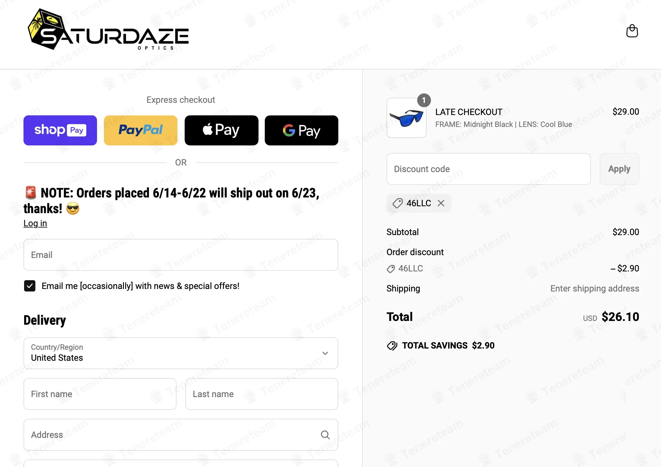 Saturdaze Optics coupon code: 10% off with 46LLC. Tested and valid as 1 year ago.