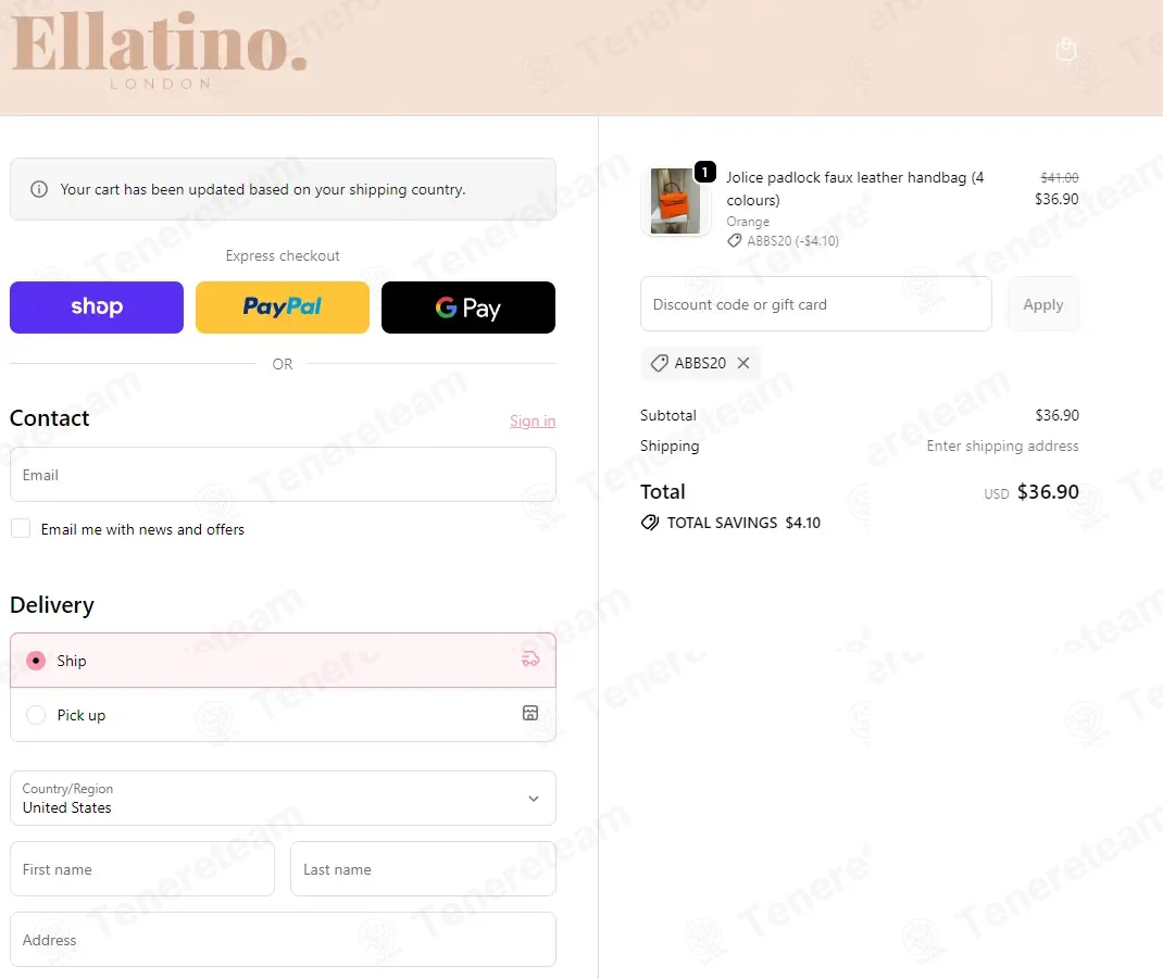 ellatino london coupon code: 10% off with ABBS20. Tested and valid as 8 months ago.