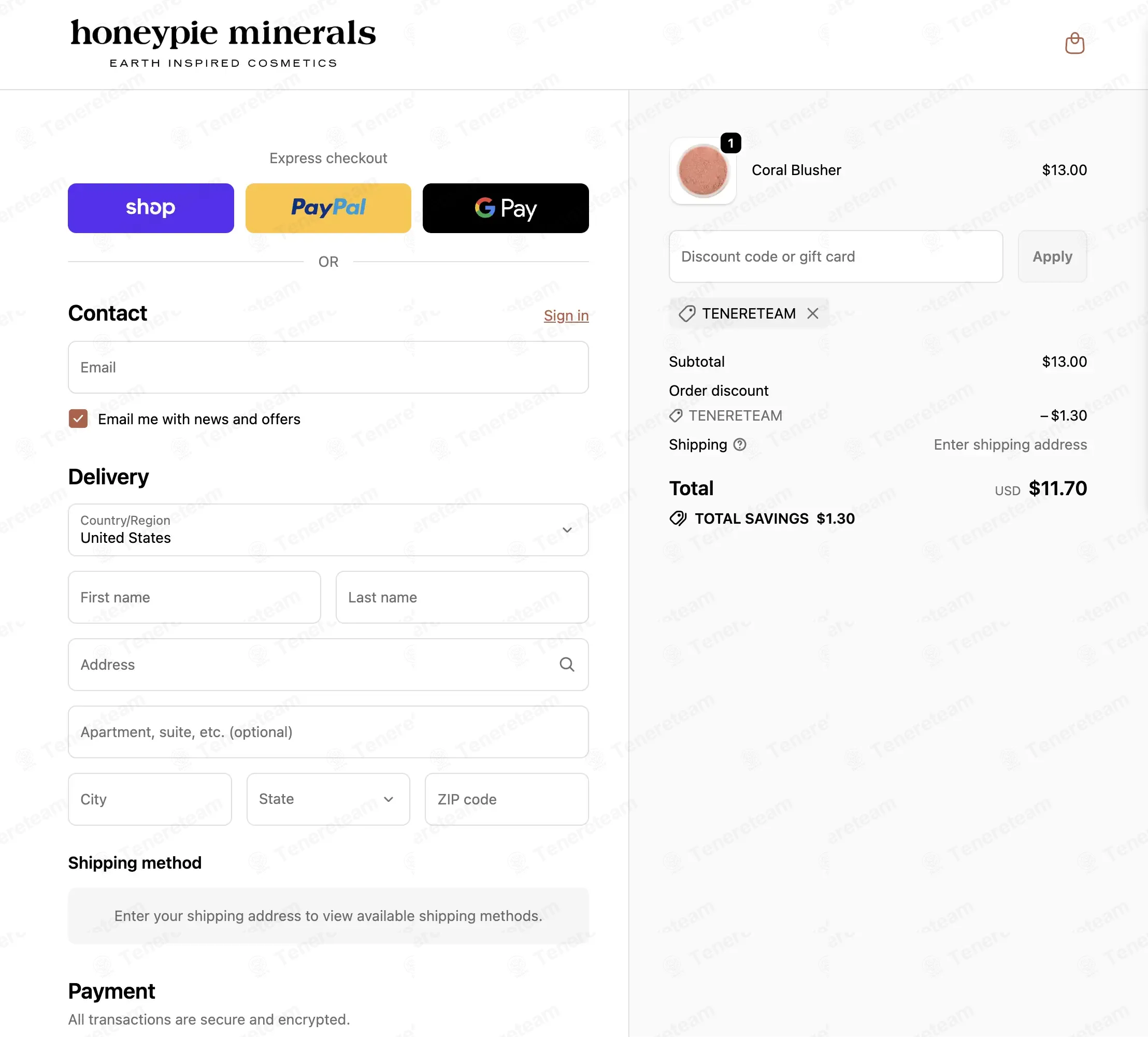 Honeypie Minerals coupon code: 10% off with TENERETEAM. Tested and valid as 3 hours ago.