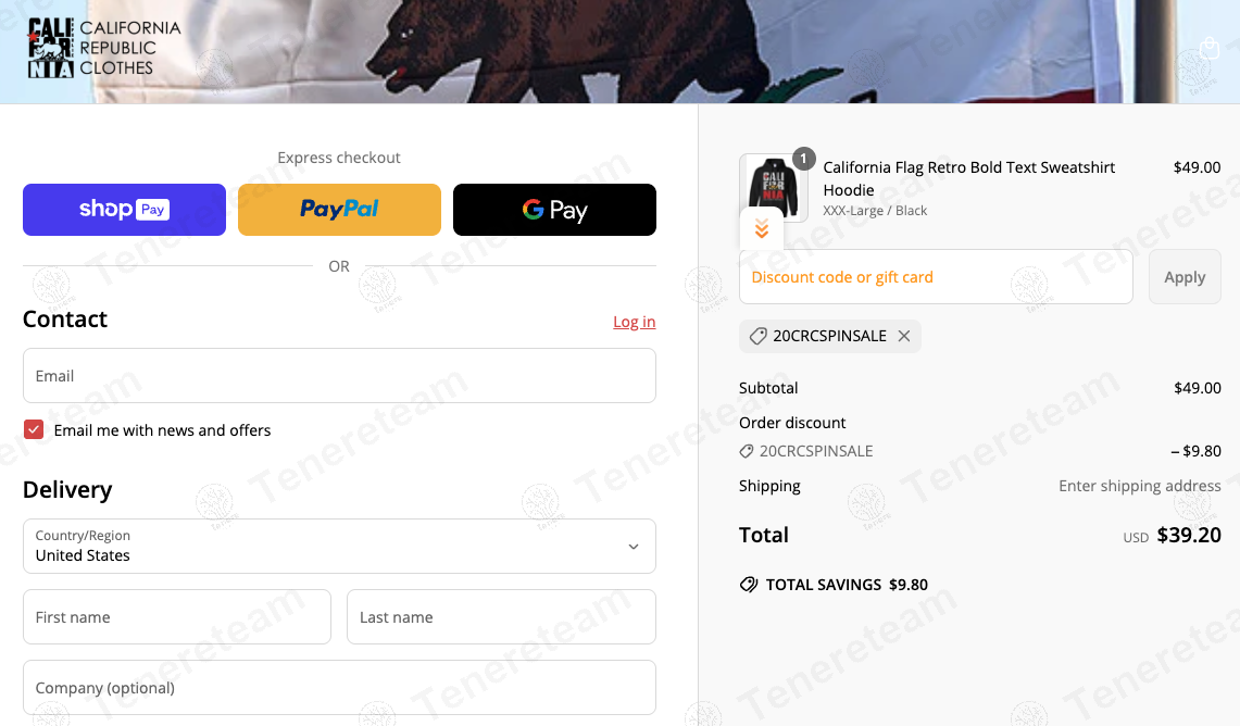 California Republic Clothes coupon code: 20% off with 20CRCSPINSALE. Tested and valid as 1 year ago.