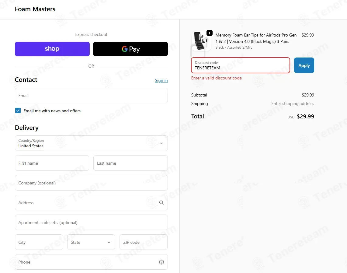 Foam Masters coupon code: 5% off with TENERETEAM. Tested and valid as 1 month ago.