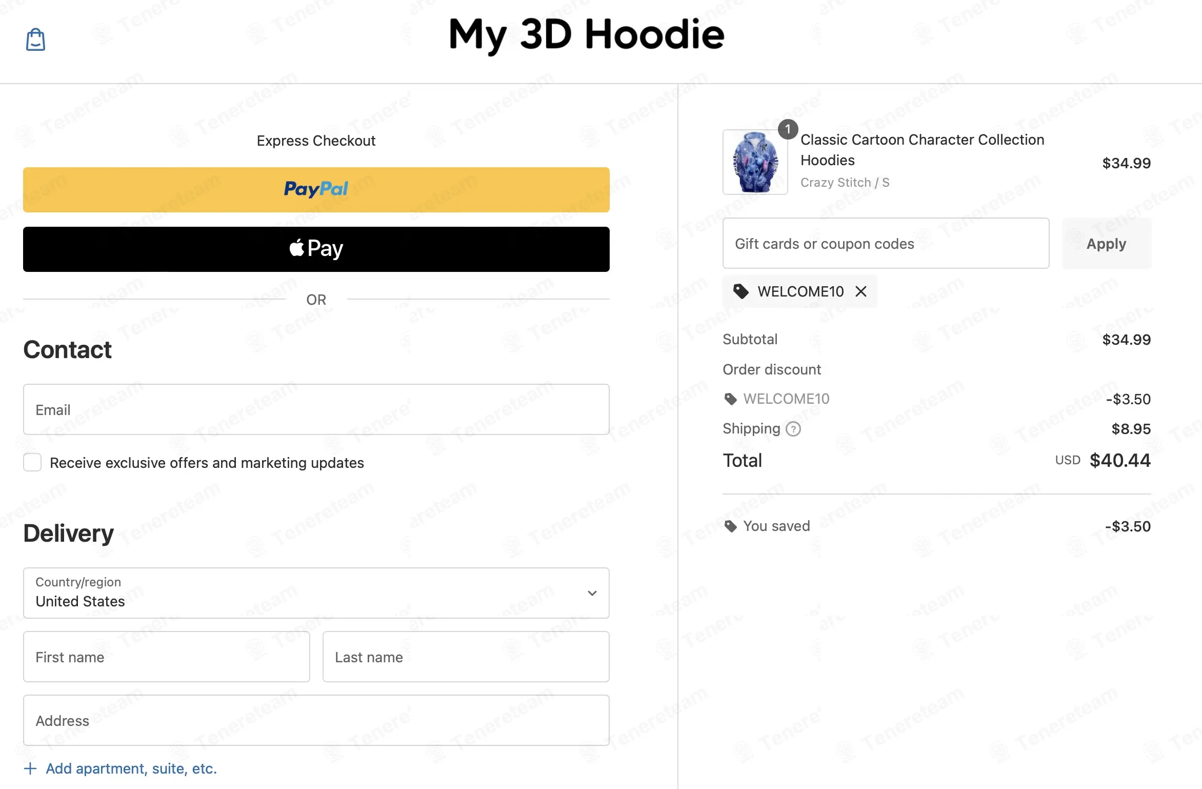 My 3D Hoodie coupon code: 10% off with WELCOME10. Tested and valid as 2 months ago.