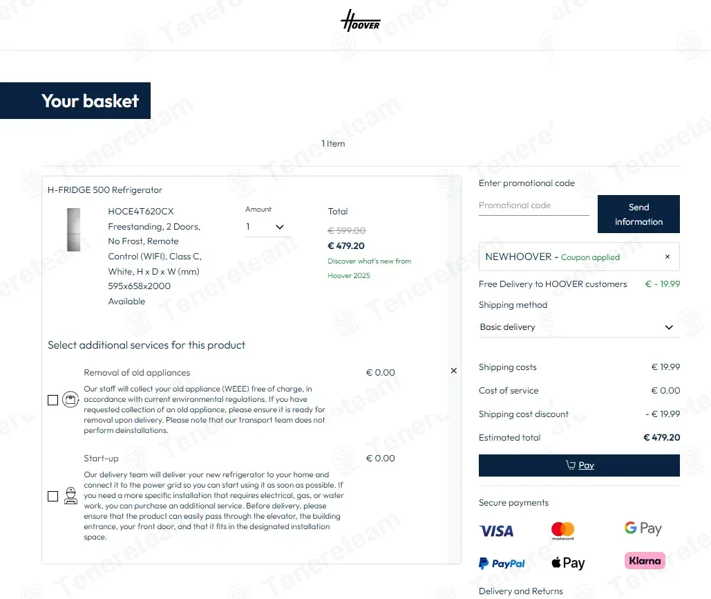 Hoovershop ES coupon code: €20 off with NEWHOOVER. Tested and valid as 9 months ago.