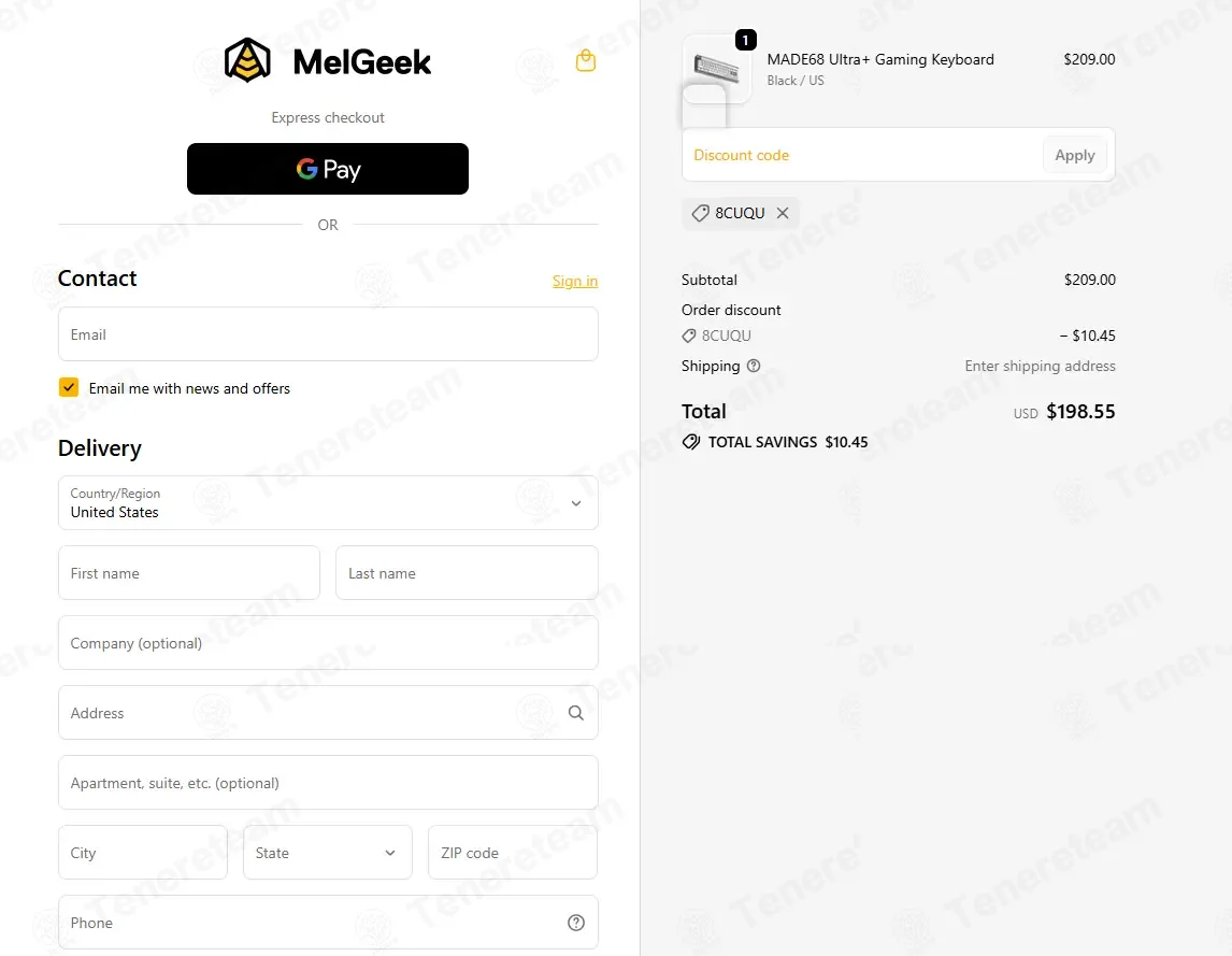 MelGeek coupon code: 5% off with 8CUQU. Tested and valid as 1 month ago.