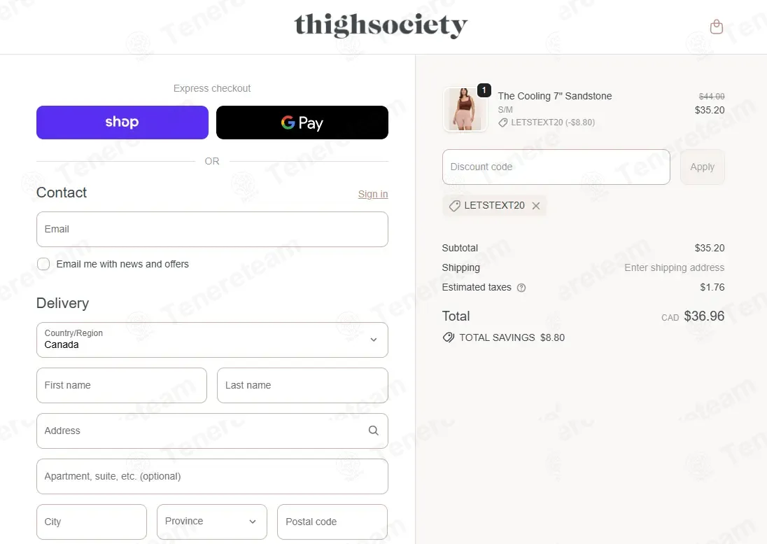 Thigh Society Canada coupon code: 20% off with LETSTEXT20. Tested and valid as 1 month ago.