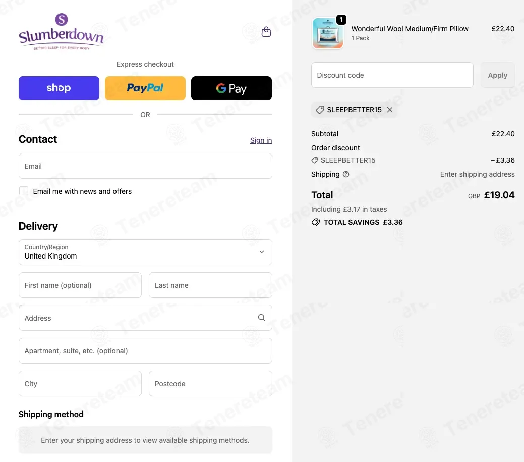 Slumberdown coupon code re-checked and confirmed working at checkout
