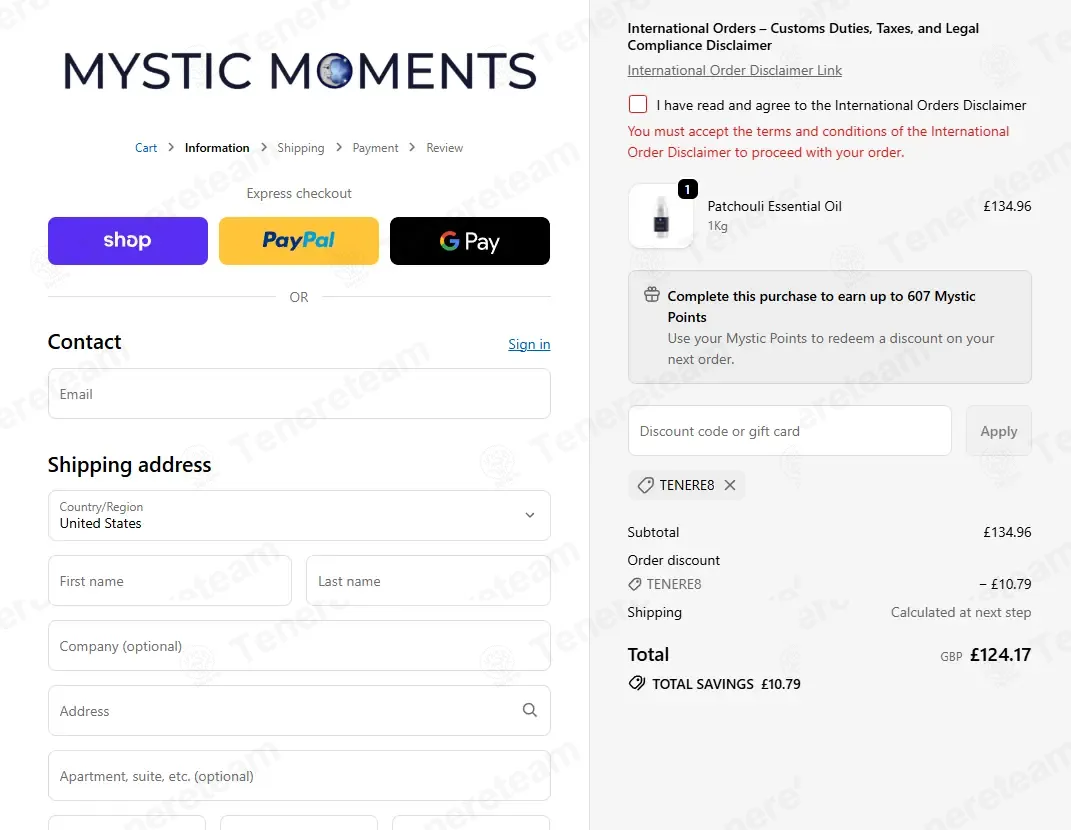 Mystic Moments coupon code: 8% off with TENERE8. Tested and valid as 1 month ago.