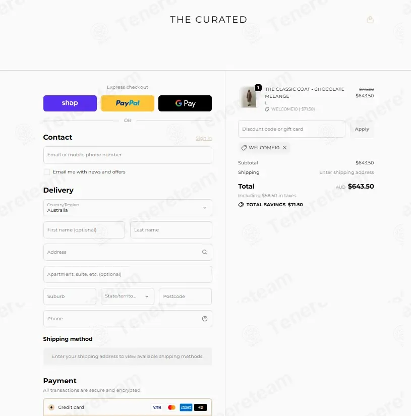 The Curated AU coupon code: 10% off with WELCOME10. Tested and valid as 3 months ago.