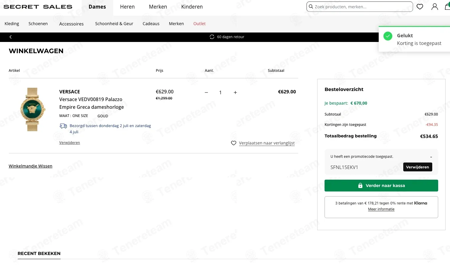 Secret Sales NL coupon code: 15% off with SFNL15EKV1. Tested and valid as 1 month ago.