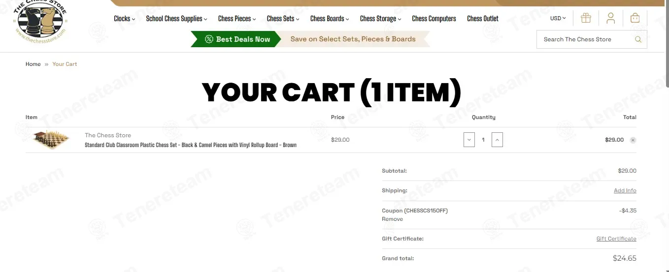 The Chess Store coupon code: 15% off with CHESSCS15OFF. Tested and valid as 1 week ago.