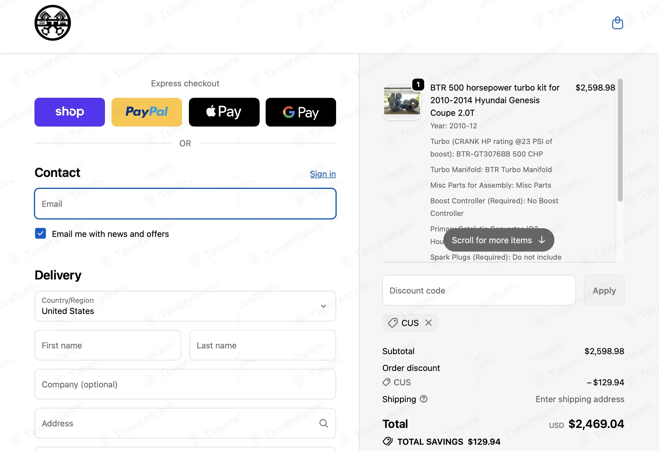 BTR Car Customs coupon code: 5% off with CUS. Tested and valid as 3 weeks ago.