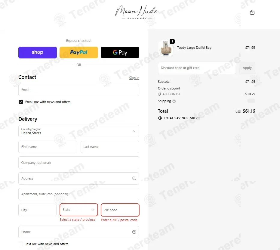Moon Nude coupon code re-checked and confirmed working at checkout