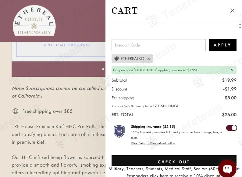Ethereal Gold Dispensary coupon code: 10% off with ETHEREALKOI. Tested and valid as 1 year ago.